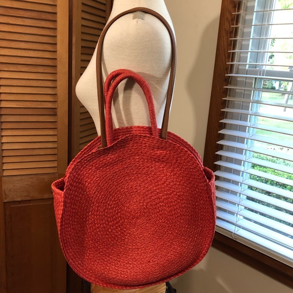 NWT straw packable round circle shoulder bag - Picture 3 of 8
